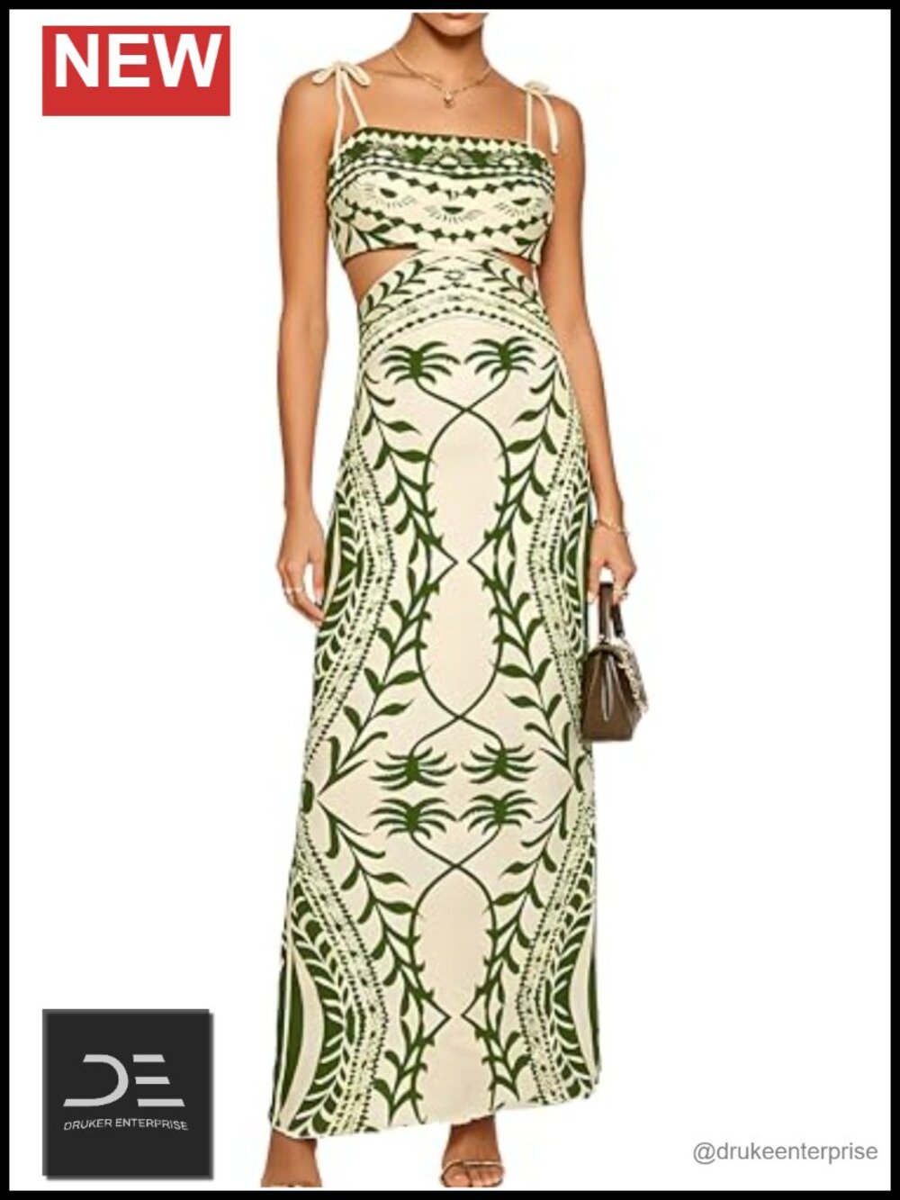 Tropical Print Maxi Dress Tie Strap Backless Cutout Bodycon